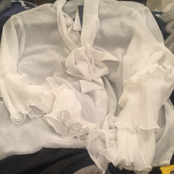 (XXL) Celia collection blouse sheet long sleeve tie neck ruffled sleeves - Picture 10 of 10